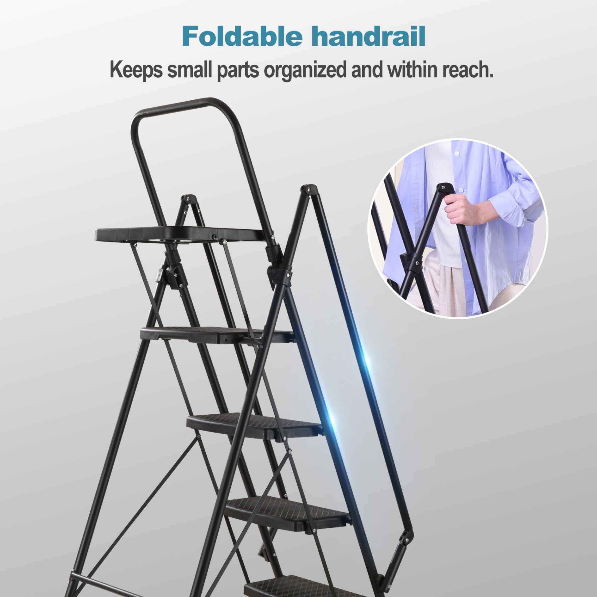 Bellemave® 6 Step Ladder, Folding Step Stool with Wide Anti - Slip Pedal, Sturdy Steel Ladder, Convenient Handrail, Lightweight, Portable Steel Step Stool - Bellemave