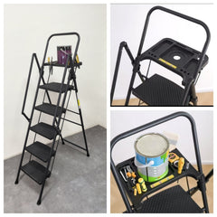 Bellemave® 6 Step Ladder, Folding Step Stool with Wide Anti - Slip Pedal, Sturdy Steel Ladder, Convenient Handrail, Lightweight, Portable Steel Step Stool - Bellemave