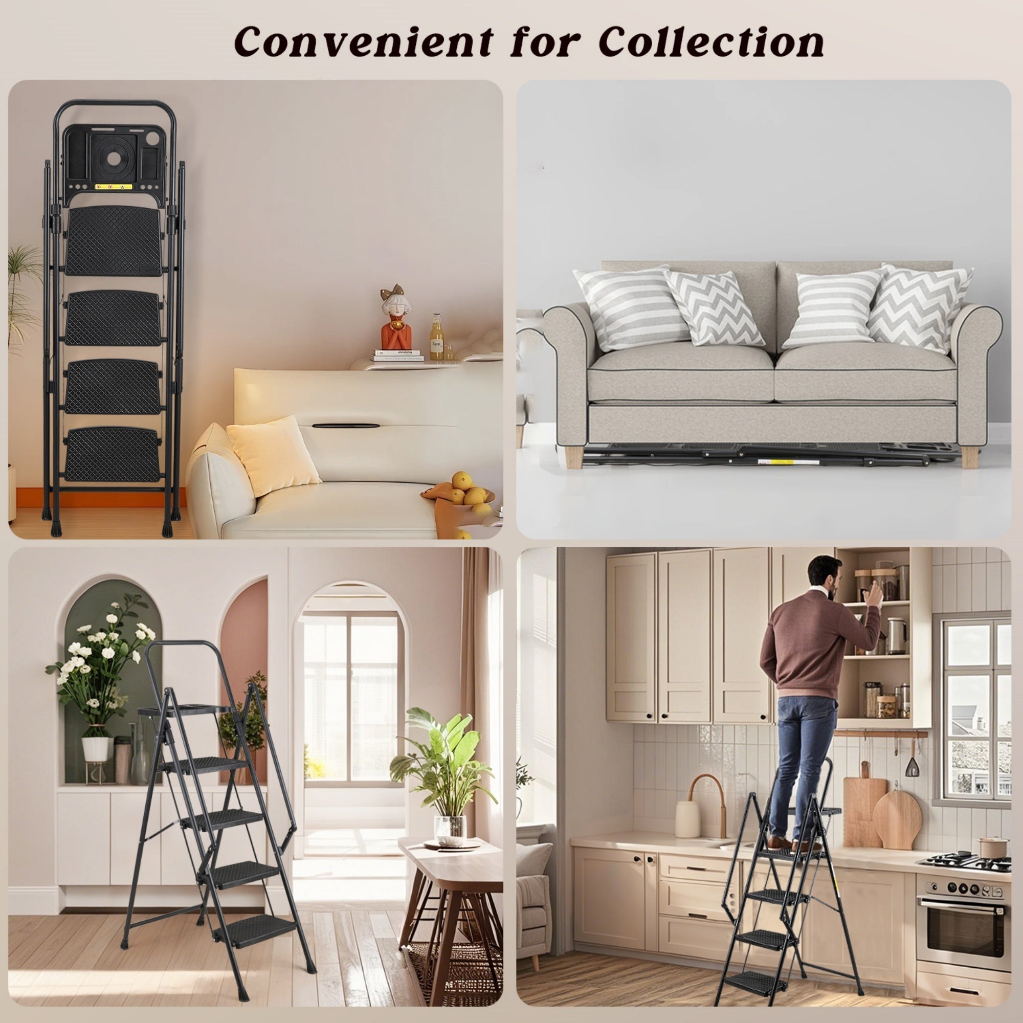Bellemave® 6 Step Ladder, Folding Step Stool with Wide Anti - Slip Pedal, Sturdy Steel Ladder, Convenient Handrail, Lightweight, Portable Steel Step Stool - Bellemave