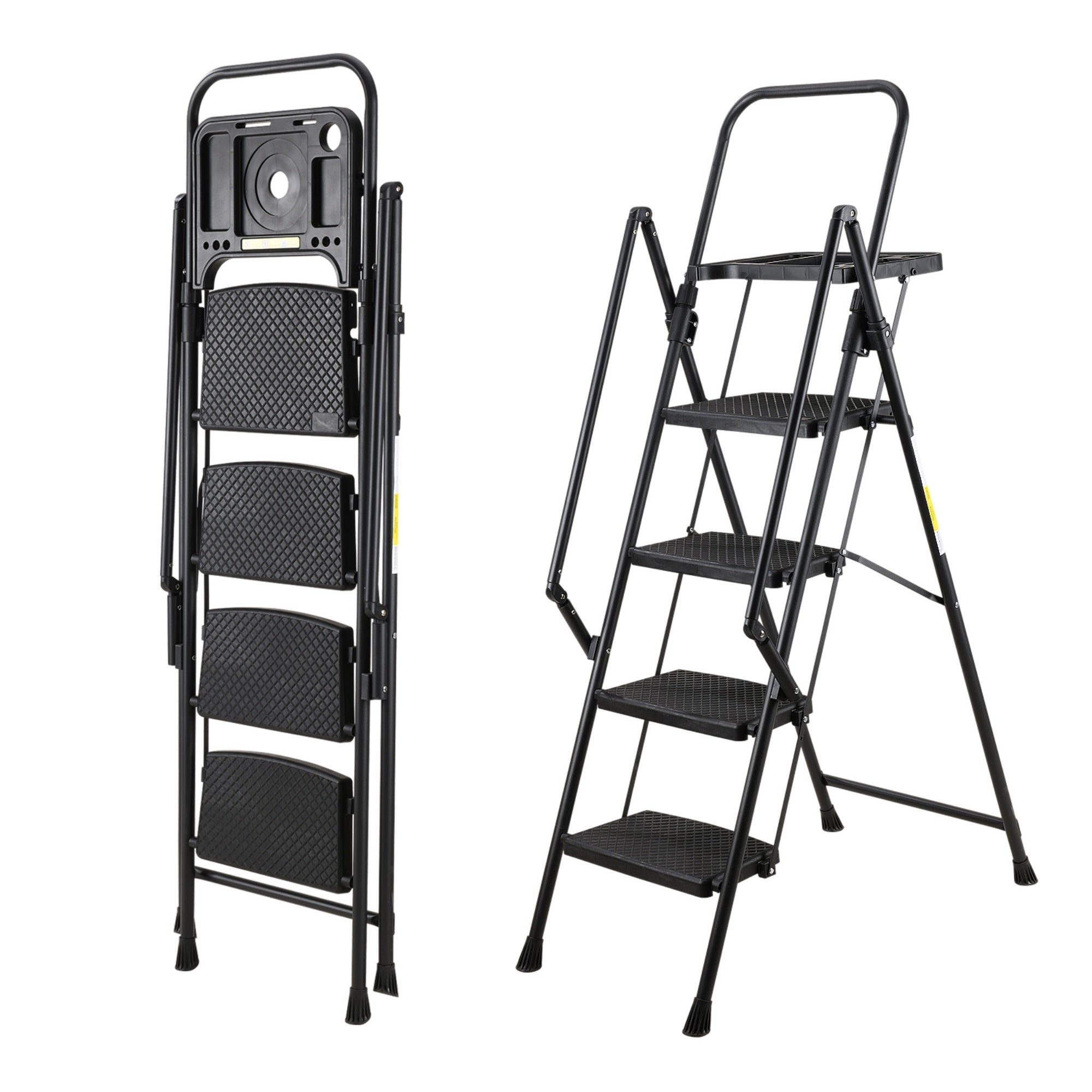 Bellemave® 6 Step Ladder, Folding Step Stool with Wide Anti - Slip Pedal, Sturdy Steel Ladder, Convenient Handrail, Lightweight, Portable Steel Step Stool - Bellemave