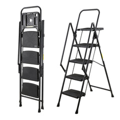 Bellemave® 6 Step Ladder, Folding Step Stool with Wide Anti - Slip Pedal, Sturdy Steel Ladder, Convenient Handrail, Lightweight, Portable Steel Step Stool - Bellemave