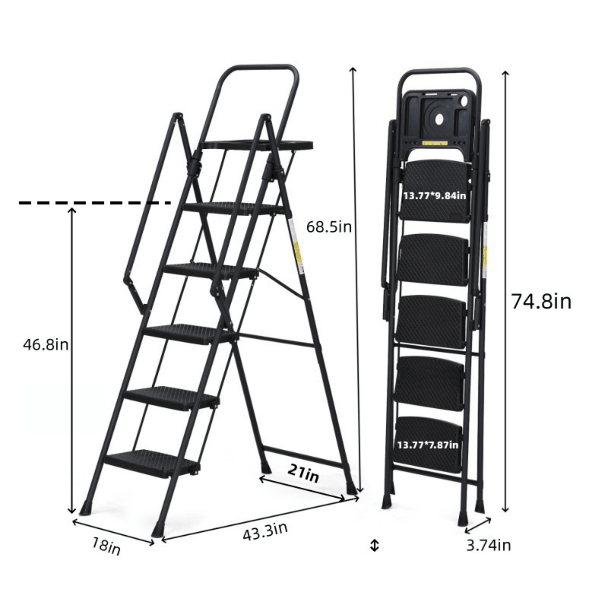Bellemave® 6 Step Ladder, Folding Step Stool with Wide Anti - Slip Pedal, Sturdy Steel Ladder, Convenient Handrail, Lightweight, Portable Steel Step Stool - Bellemave