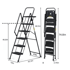 Bellemave® 6 Step Ladder, Folding Step Stool with Wide Anti - Slip Pedal, Sturdy Steel Ladder, Convenient Handrail, Lightweight, Portable Steel Step Stool - Bellemave