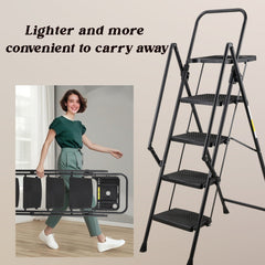 Bellemave® 6 Step Ladder, Folding Step Stool with Wide Anti - Slip Pedal, Sturdy Steel Ladder, Convenient Handrail, Lightweight, Portable Steel Step Stool - Bellemave