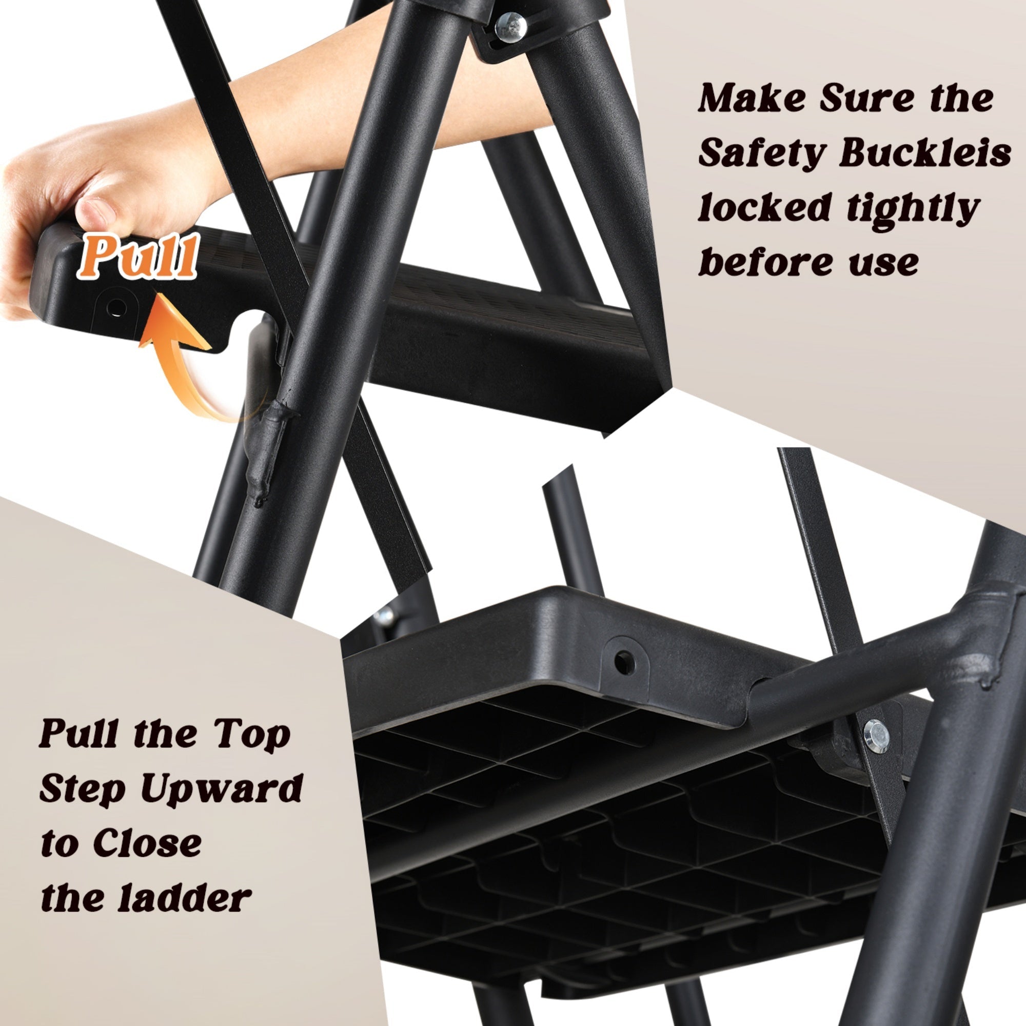 Bellemave® 6 Step Ladder, Folding Step Stool with Wide Anti - Slip Pedal, Sturdy Steel Ladder, Convenient Handrail, Lightweight, Portable Steel Step Stool - Bellemave