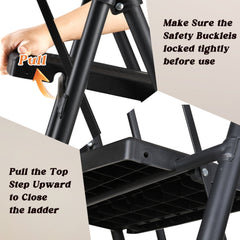 Bellemave® 6 Step Ladder, Folding Step Stool with Wide Anti - Slip Pedal, Sturdy Steel Ladder, Convenient Handrail, Lightweight, Portable Steel Step Stool - Bellemave