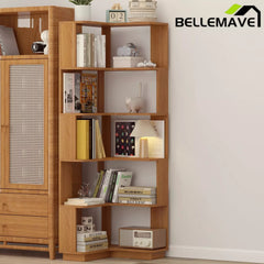 Bellemave® 6 Tier Corner Bookshelf, Industrial L Shaped Bookcase with Anti-Drop Panel, Freestanding Wood Grain Shelf Display Rack Storage Organizer for Home Office - Bellemave