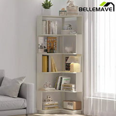 Bellemave® 6 Tier Corner Bookshelf, Industrial L Shaped Bookcase with Anti-Drop Panel, Freestanding Wood Grain Shelf Display Rack Storage Organizer for Home Office - Bellemave