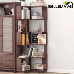 Bellemave® 6 Tier Corner Bookshelf, Industrial L Shaped Bookcase with Anti-Drop Panel, Freestanding Wood Grain Shelf Display Rack Storage Organizer for Home Office - Bellemave