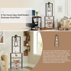 Bellemave® 6 - Tier Corner Open Bookcase - Bellemave