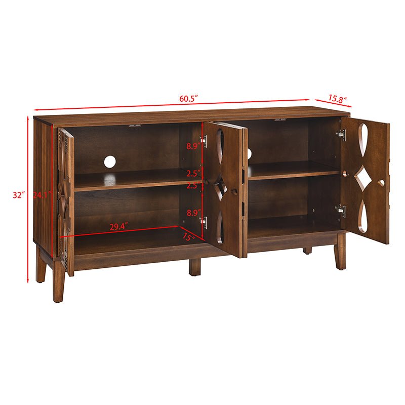 Bellemave® 60.5" Mid Century Modern Sideboard Buffet Cabinet with 4 Doors & Adjustable Shelves - Bellemave