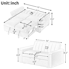 Bellemave® 61" Convertible Soft Cushion Sofa Pull Bed ,for Two People to Sit On - Bellemave