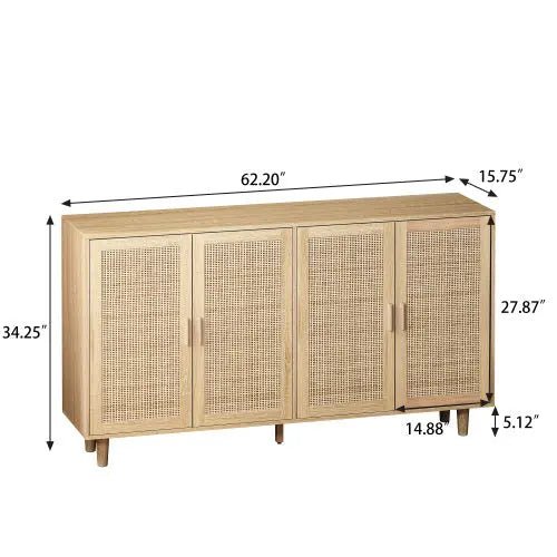 Bellemave® 62.20" Elegant and Functional 4 - Door Rattan Decorative Storage Cabinet - Bellemave
