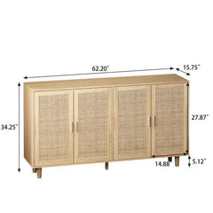 Bellemave® 62.20" Elegant and Functional 4 - Door Rattan Decorative Storage Cabinet - Bellemave