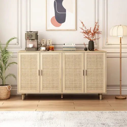 Bellemave® 62.20" Elegant and Functional 4 - Door Rattan Decorative Storage Cabinet - Bellemave