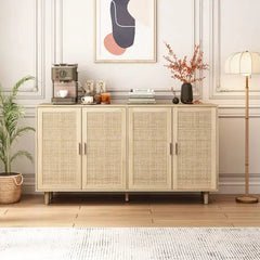 Bellemave® 62.20" Elegant and Functional 4 - Door Rattan Decorative Storage Cabinet - Bellemave