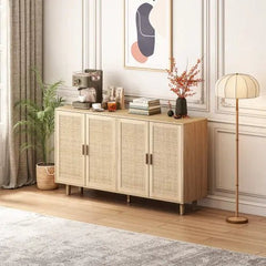 Bellemave® 62.20" Elegant and Functional 4 - Door Rattan Decorative Storage Cabinet - Bellemave