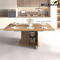 Bellemave® 62.99"-78.74" Expandable Dining Table with Storage, Extendable Dining Table for 6-10 People, Extra Hidden Storage for Tableware & Wine, Modern Farmhouse Table - Bellemave