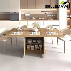 Bellemave® 62.99"-78.74" Expandable Dining Table with Storage, Extendable Dining Table for 6-10 People, Extra Hidden Storage for Tableware & Wine, Modern Farmhouse Table - Bellemave