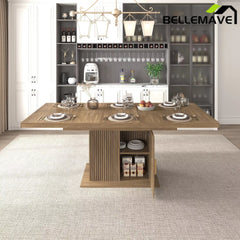 Bellemave® 62.99"-78.74" Expandable Dining Table with Storage, Extendable Dining Table for 6-10 People, Extra Hidden Storage for Tableware & Wine, Modern Farmhouse Table - Bellemave