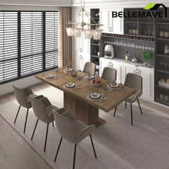 Bellemave® 62.99"-78.74" Expandable Dining Table with Storage, Extendable Dining Table for 6-10 People, Extra Hidden Storage for Tableware & Wine, Modern Farmhouse Table - Bellemave