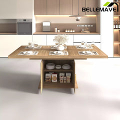 Bellemave® 62.99"-78.74" Expandable Dining Table with Storage, Extendable Dining Table for 6-10 People, Extra Hidden Storage for Tableware & Wine, Modern Farmhouse Table - Bellemave