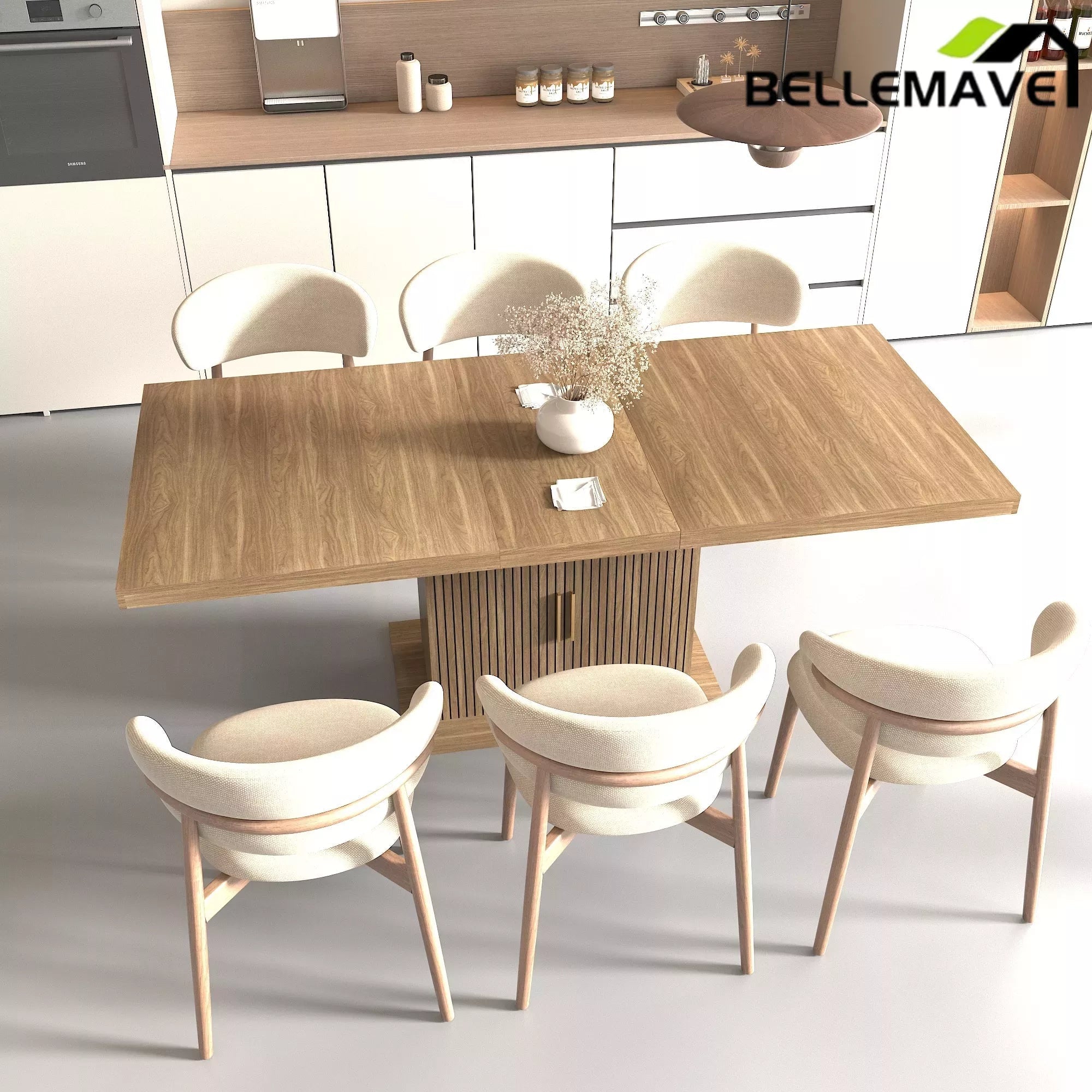Bellemave® 62.99"-78.74" Expandable Dining Table with Storage, Extendable Dining Table for 6-10 People, Extra Hidden Storage for Tableware & Wine, Modern Farmhouse Table - Bellemave