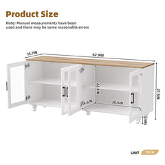 Bellemave® 63" Farmhouse TV Stand with Tempered Glass Doors,Adjustable Shelves and 5 Solid Wood Gourd - Shaped Legs - Bellemave