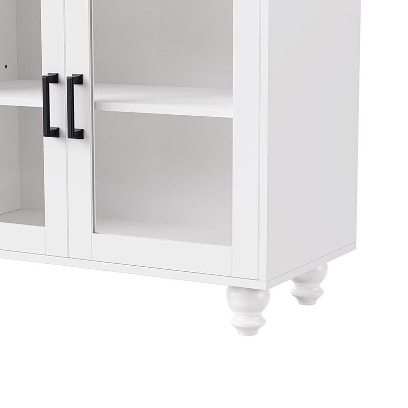 Bellemave® 63" Farmhouse TV Stand with Tempered Glass Doors,Adjustable Shelves and 5 Solid Wood Gourd - Shaped Legs - Bellemave