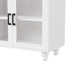 Bellemave® 63" Farmhouse TV Stand with Tempered Glass Doors,Adjustable Shelves and 5 Solid Wood Gourd - Shaped Legs - Bellemave