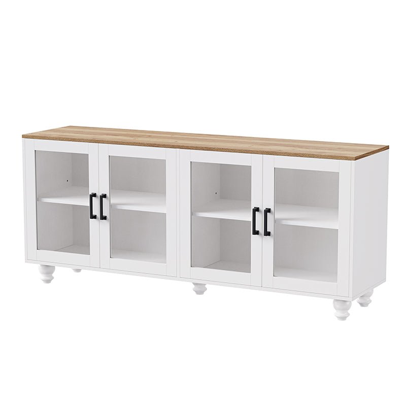 Bellemave® 63" Farmhouse TV Stand with Tempered Glass Doors,Adjustable Shelves and 5 Solid Wood Gourd - Shaped Legs - Bellemave