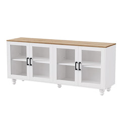 Bellemave® 63" Farmhouse TV Stand with Tempered Glass Doors,Adjustable Shelves and 5 Solid Wood Gourd - Shaped Legs - Bellemave