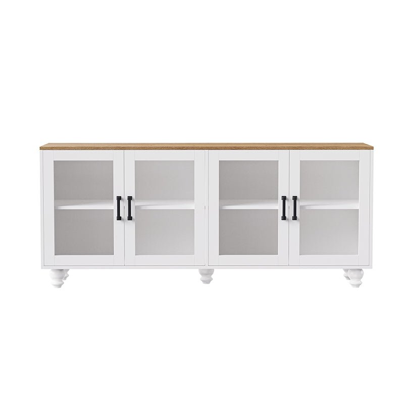 Bellemave® 63" Farmhouse TV Stand with Tempered Glass Doors,Adjustable Shelves and 5 Solid Wood Gourd - Shaped Legs - Bellemave