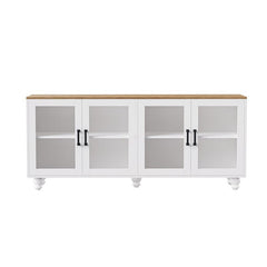 Bellemave® 63" Farmhouse TV Stand with Tempered Glass Doors,Adjustable Shelves and 5 Solid Wood Gourd - Shaped Legs - Bellemave