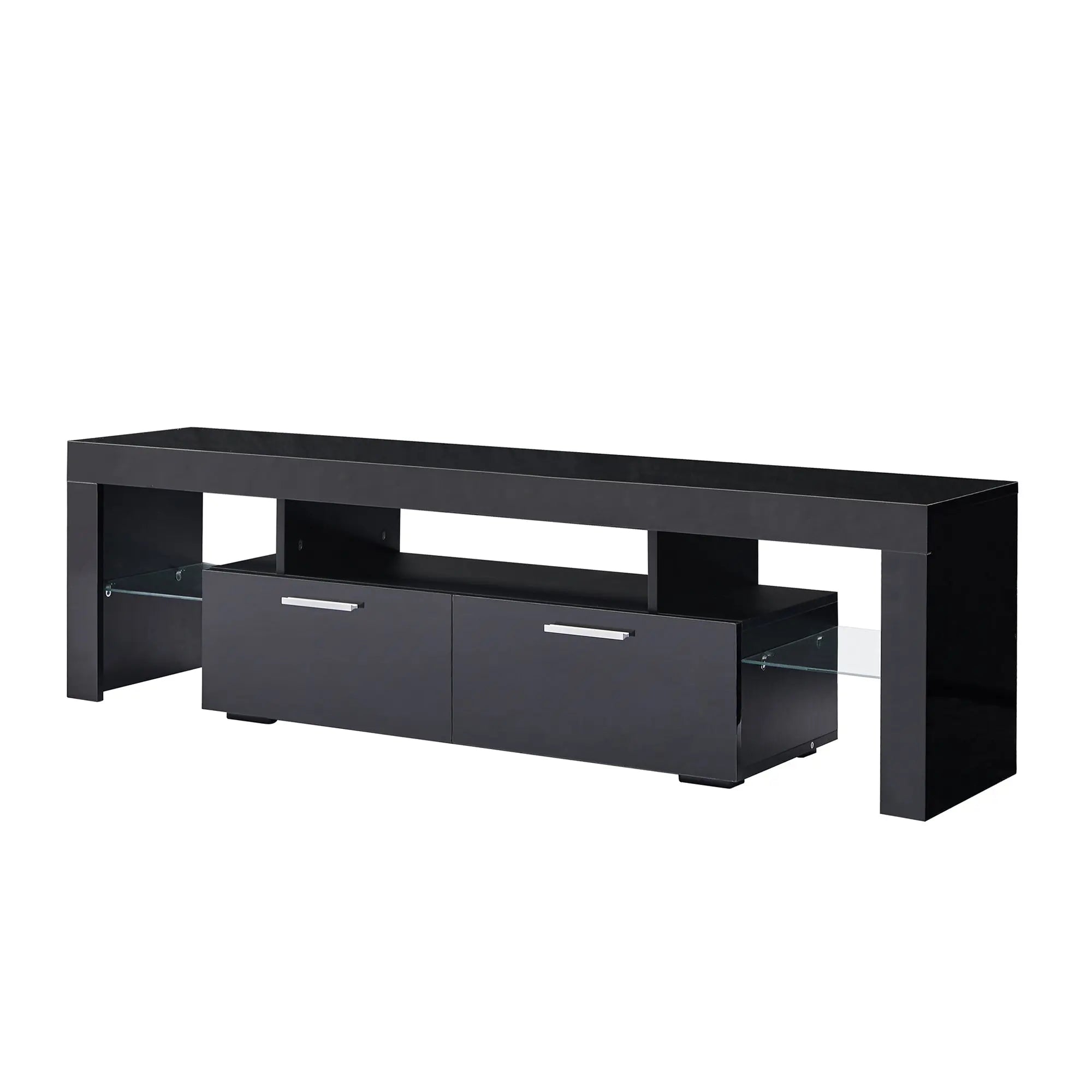 Bellemave® 63" Fashion TV Stand with LED Light Belt, Toughened Glass Shelf and Metal Handle - Bellemave