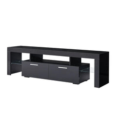 Bellemave® 63" Fashion TV Stand with LED Light Belt, Toughened Glass Shelf and Metal Handle - Bellemave