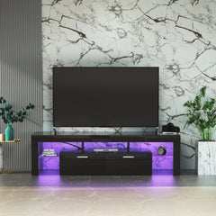 Bellemave® 63" Fashion TV Stand with LED Light Belt, Toughened Glass Shelf and Metal Handle - Bellemave