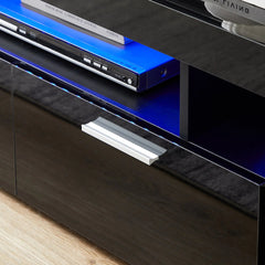 Bellemave® 63" Fashion TV Stand with LED Light Belt, Toughened Glass Shelf and Metal Handle - Bellemave