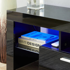 Bellemave® 63" Fashion TV Stand with LED Light Belt, Toughened Glass Shelf and Metal Handle - Bellemave