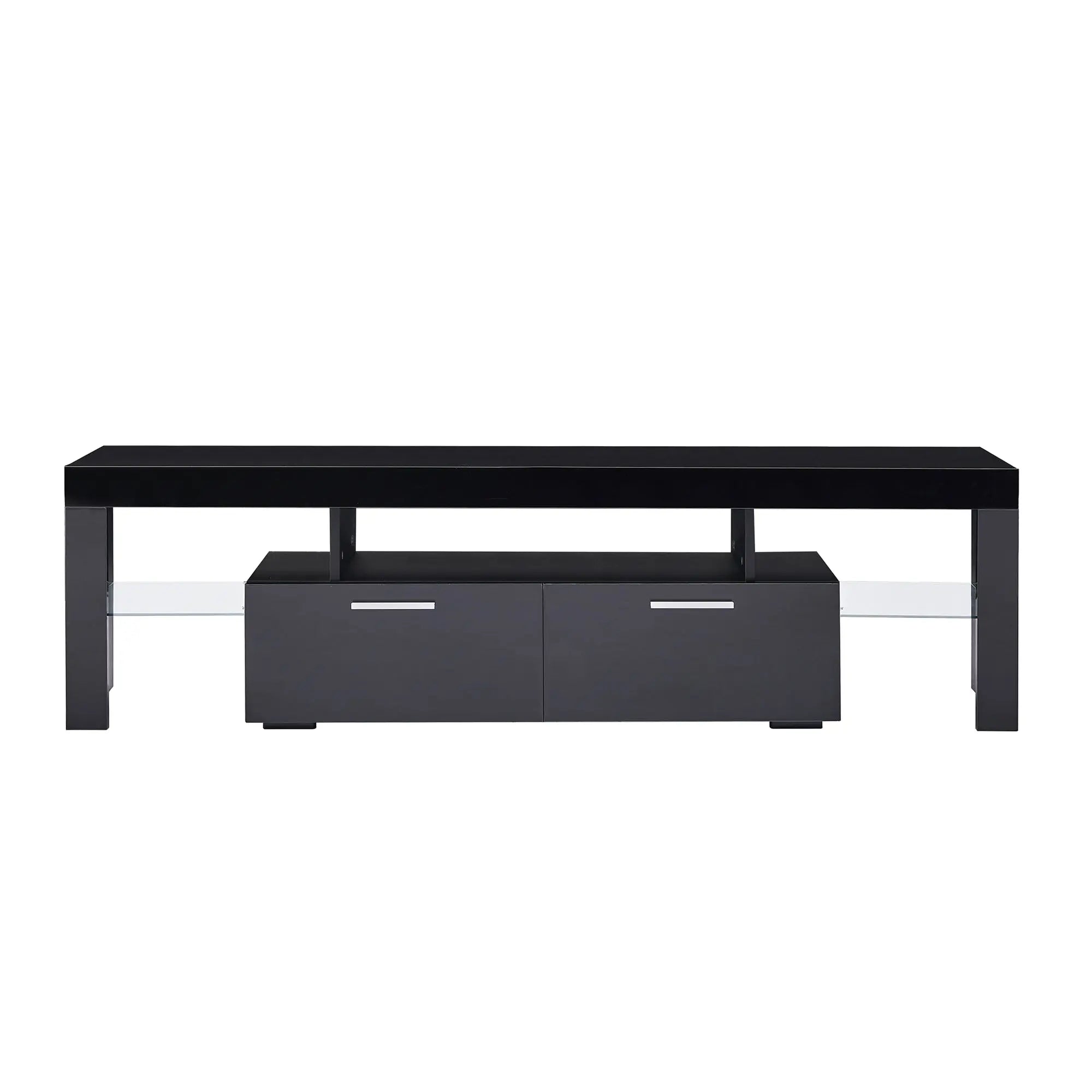 Bellemave® 63" Fashion TV Stand with LED Light Belt, Toughened Glass Shelf and Metal Handle - Bellemave