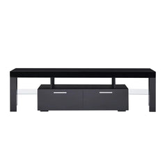 Bellemave® 63" Fashion TV Stand with LED Light Belt, Toughened Glass Shelf and Metal Handle - Bellemave