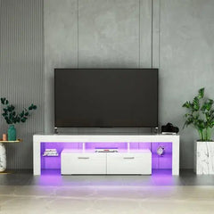 Bellemave® 63" Fashion TV Stand with LED Light Belt, Toughened Glass Shelf and Metal Handle - Bellemave