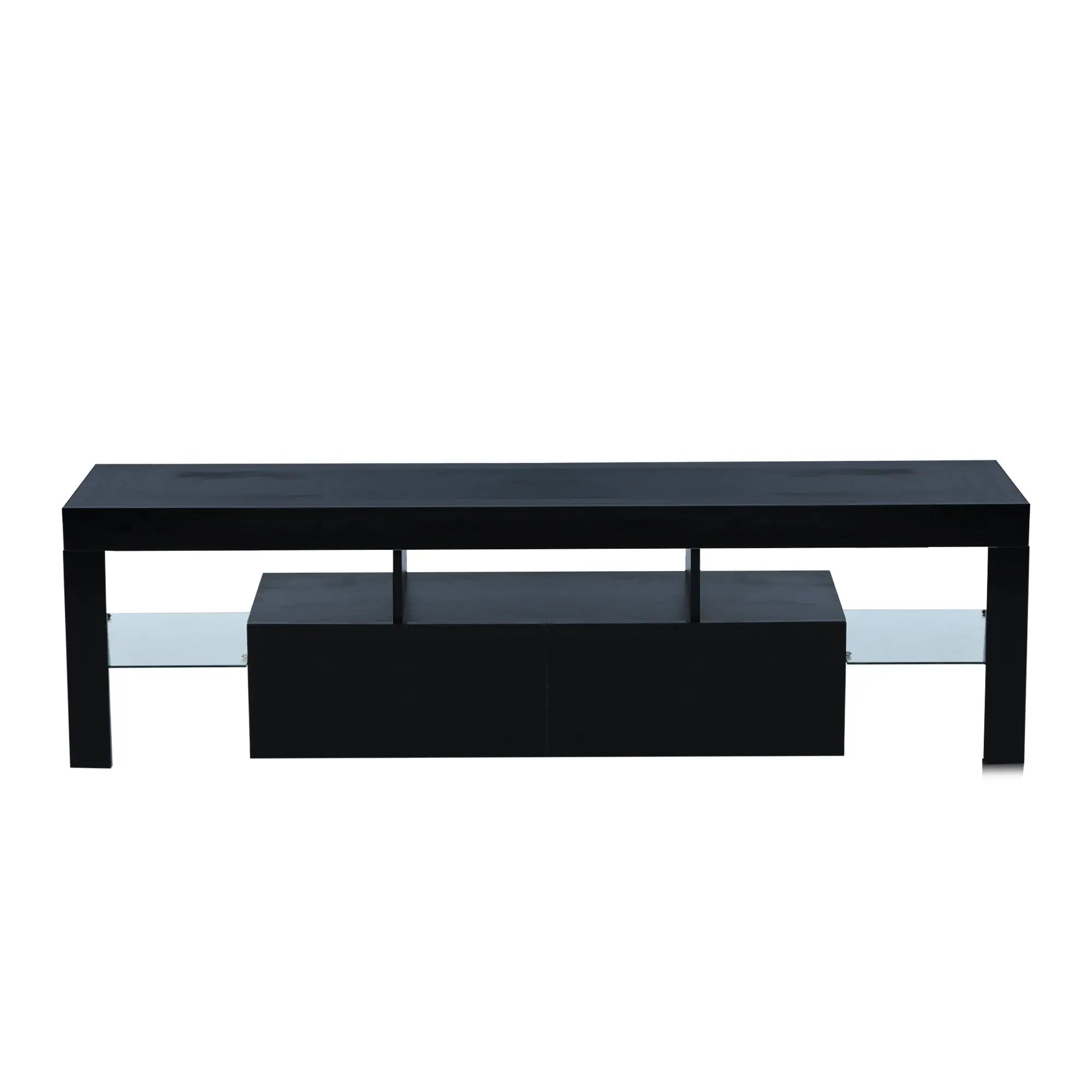 Bellemave® 63" Fashion TV Stand with LED Light Belt, Toughened Glass Shelf and Metal Handle - Bellemave