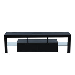 Bellemave® 63" Fashion TV Stand with LED Light Belt, Toughened Glass Shelf and Metal Handle - Bellemave