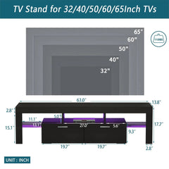 Bellemave® 63" Fashion TV Stand with LED Light Belt, Toughened Glass Shelf and Metal Handle - Bellemave