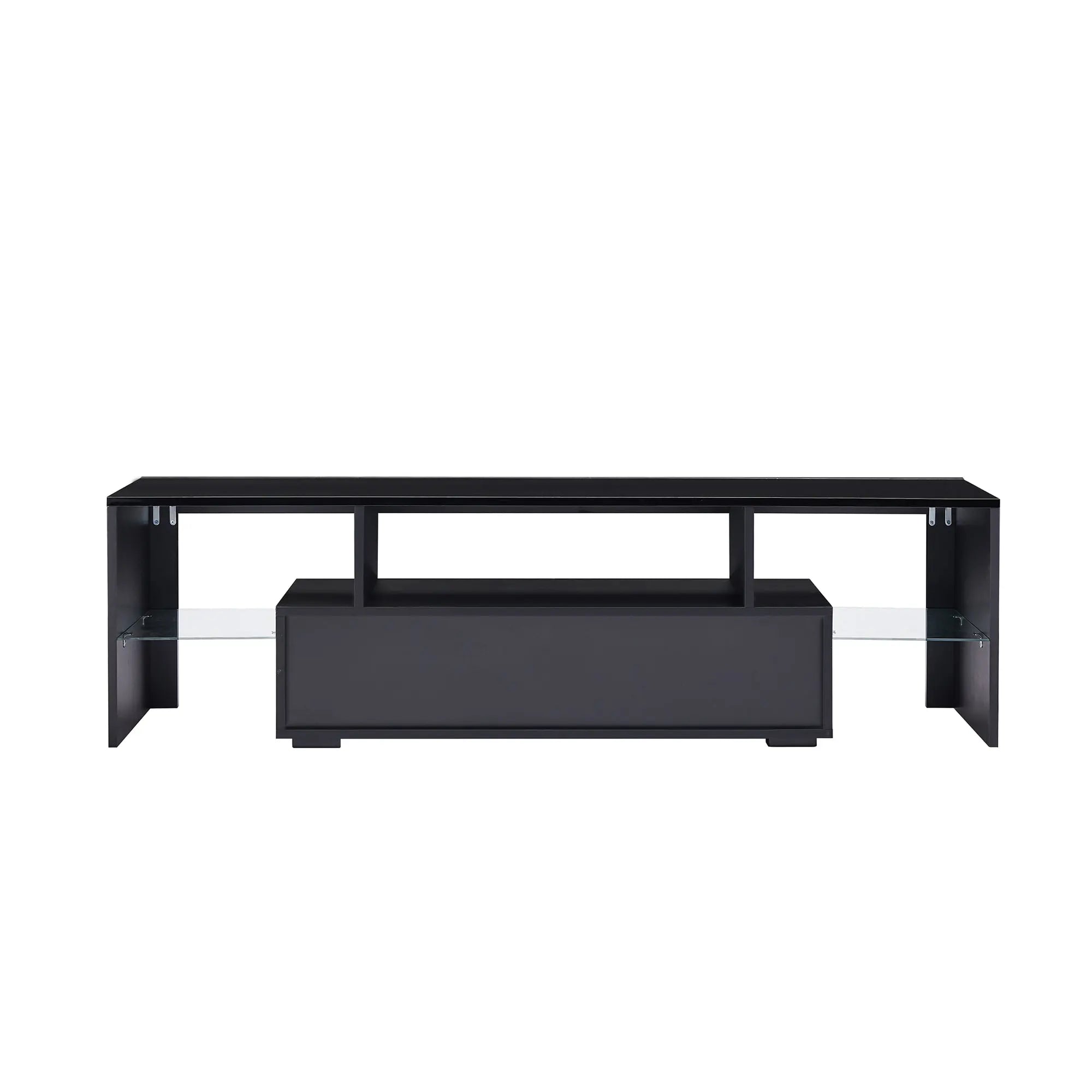 Bellemave® 63" Fashion TV Stand with LED Light Belt, Toughened Glass Shelf and Metal Handle - Bellemave