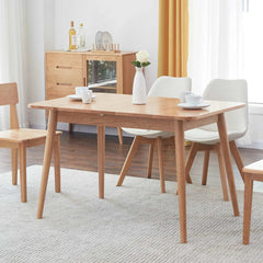 Bellemave® 63" Natural Solid Oak Round Corner Diagonal Leg Telescopic Table - Bellemave