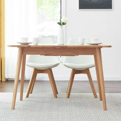 Bellemave® 63" Natural Solid Oak Round Corner Diagonal Leg Telescopic Table - Bellemave