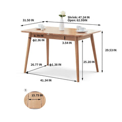 Bellemave® 63" Natural Solid Oak Round Corner Diagonal Leg Telescopic Table - Bellemave