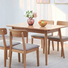 Bellemave® 63" Natural Solid Oak Round Corner Diagonal Leg Telescopic Table - Bellemave
